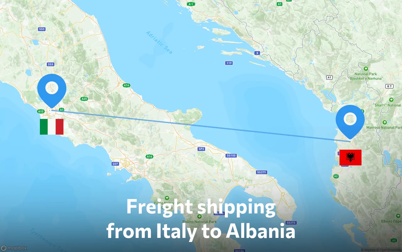Shipping route from Italy to Albania
