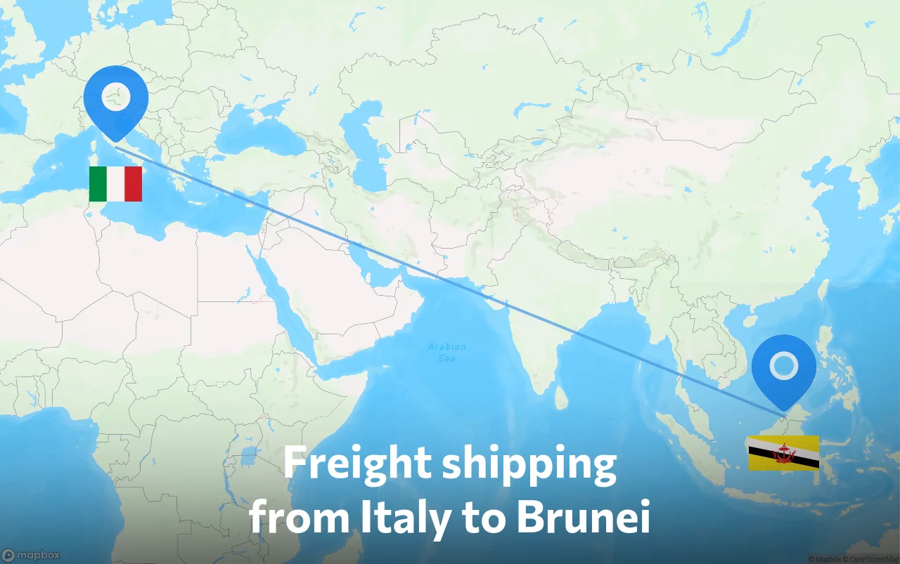 Shipping route from Italy to Brunei