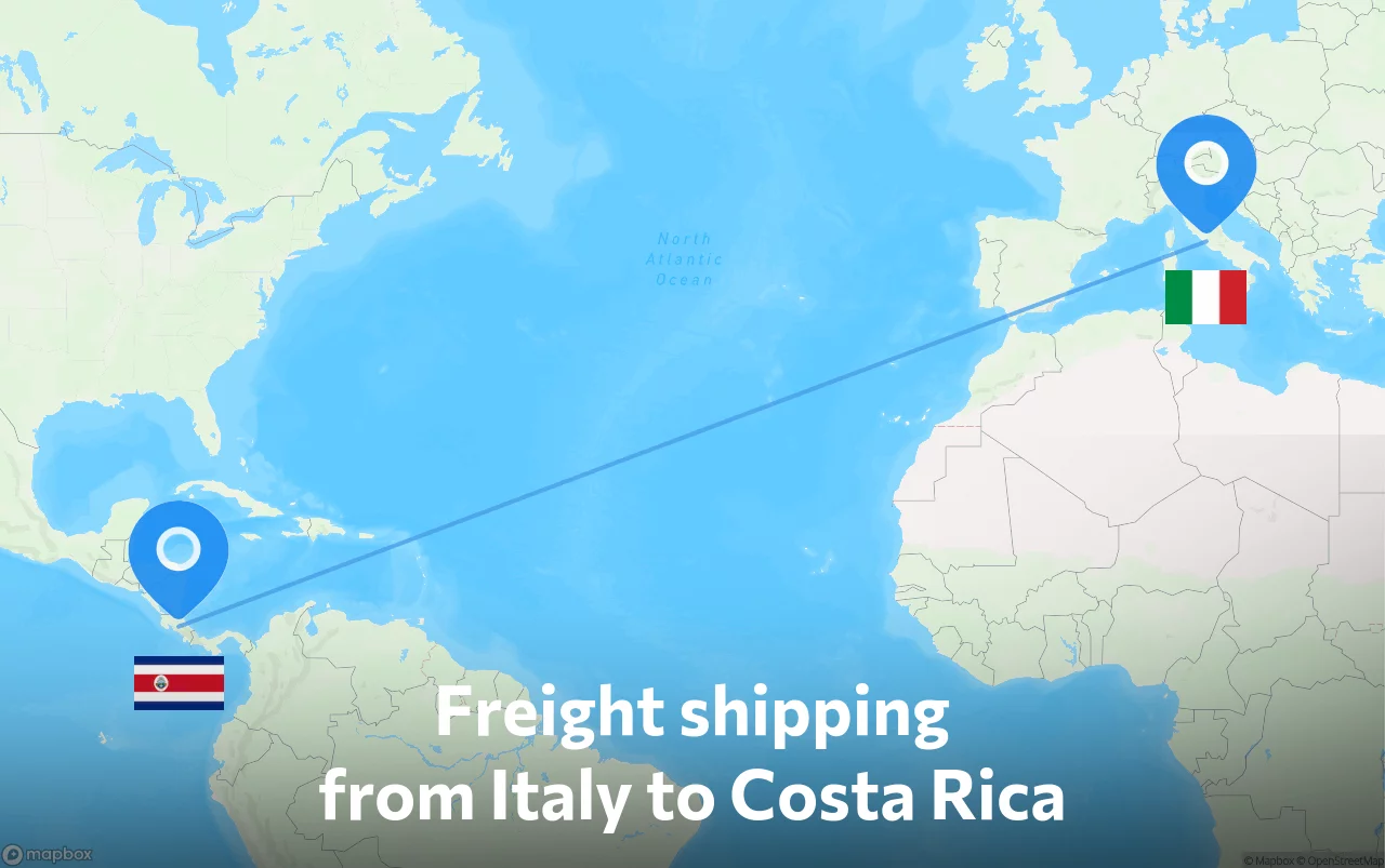 Shipping route from Italy to Costa Rica