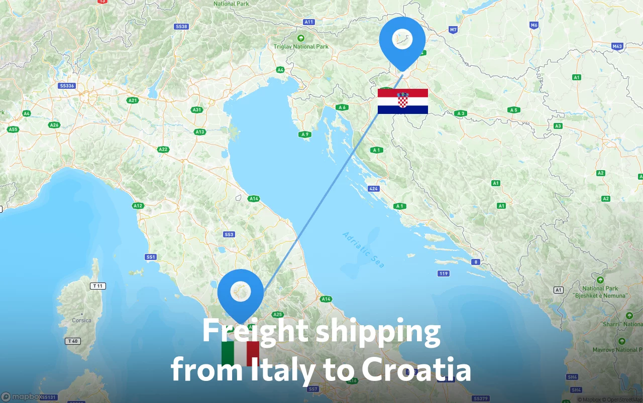 Shipping route from Italy to Croatia