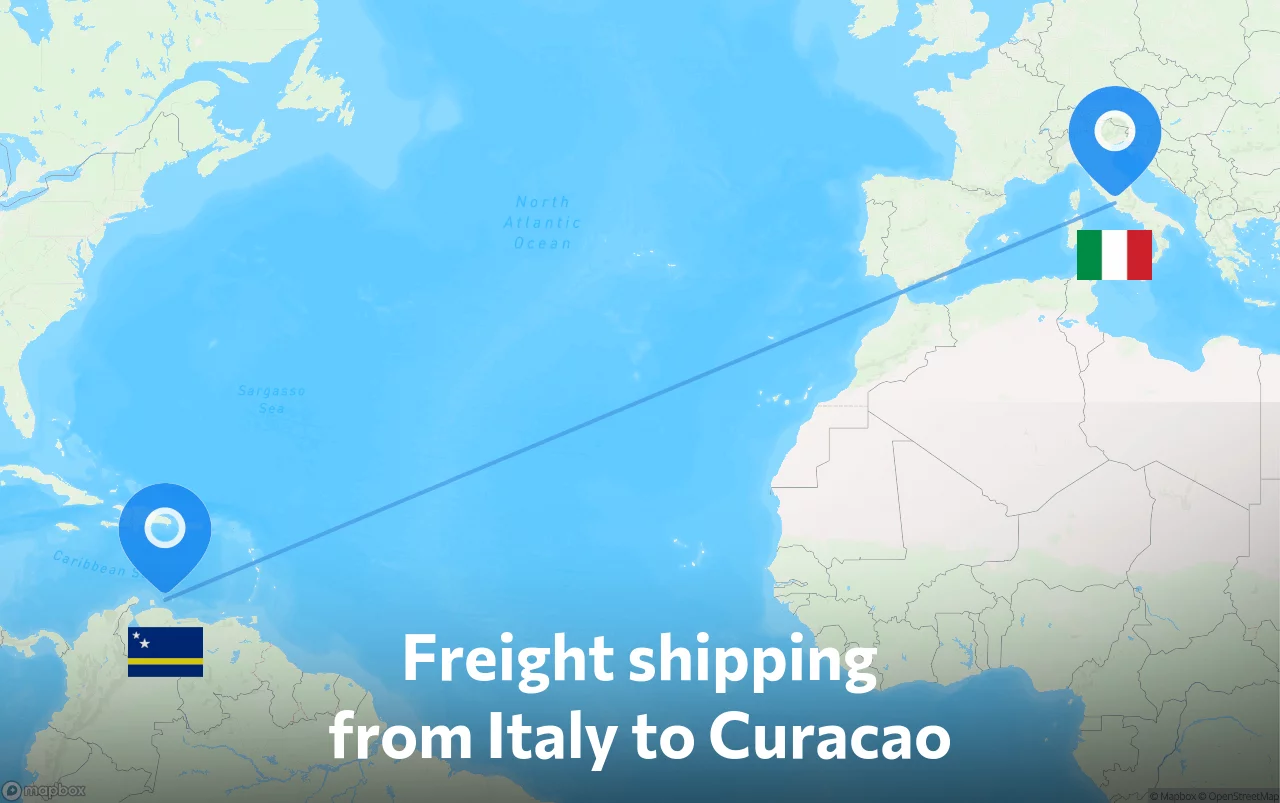 Shipping route from Italy to Curacao