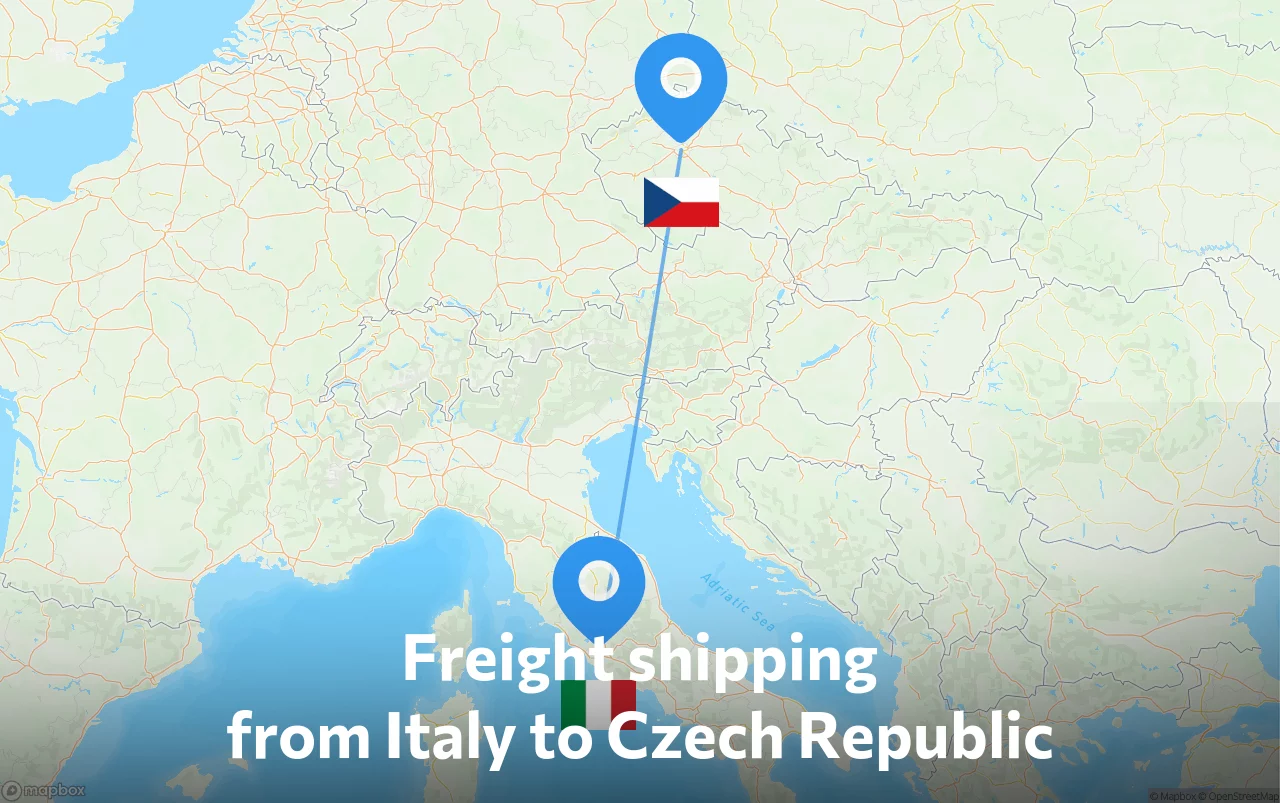 Shipping route from Italy to Czech Republic
