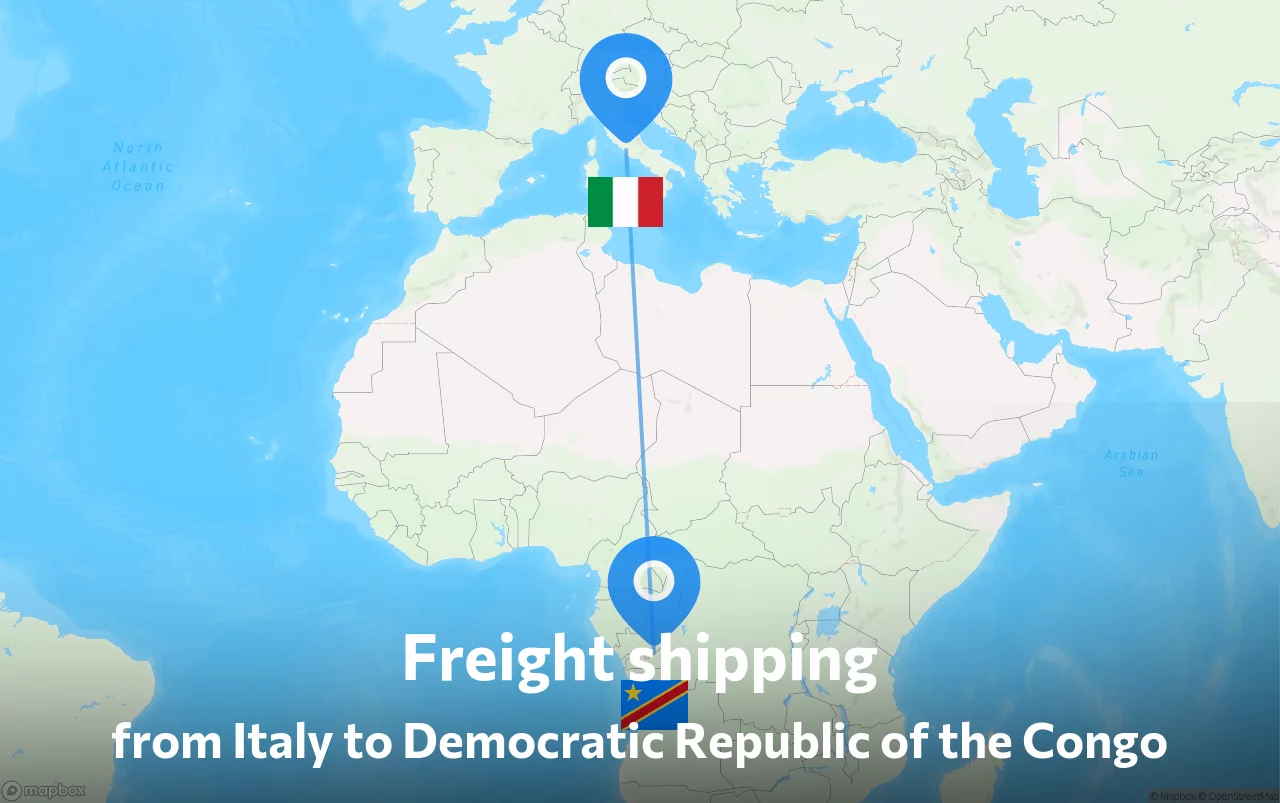 Shipping route from Italy to Democratic Republic of the Congo