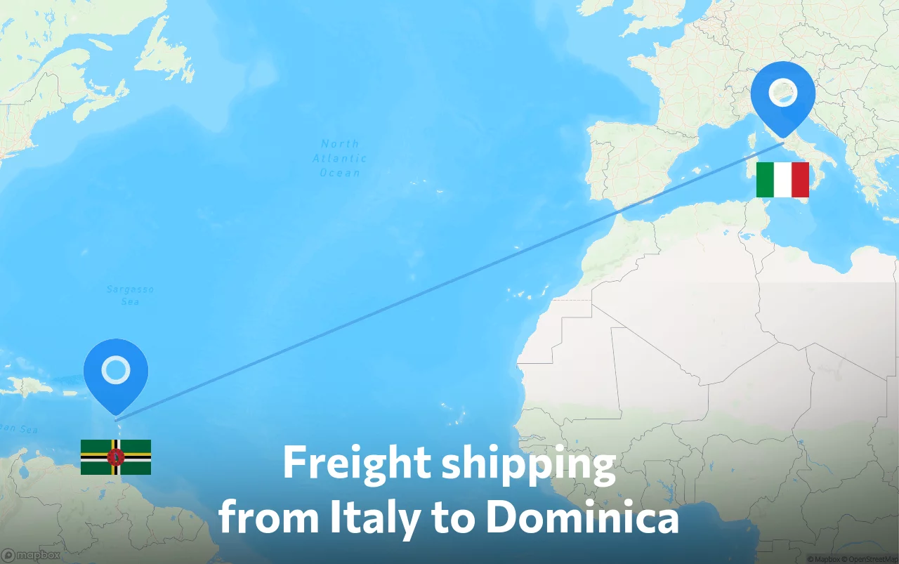 Shipping route from Italy to Dominica