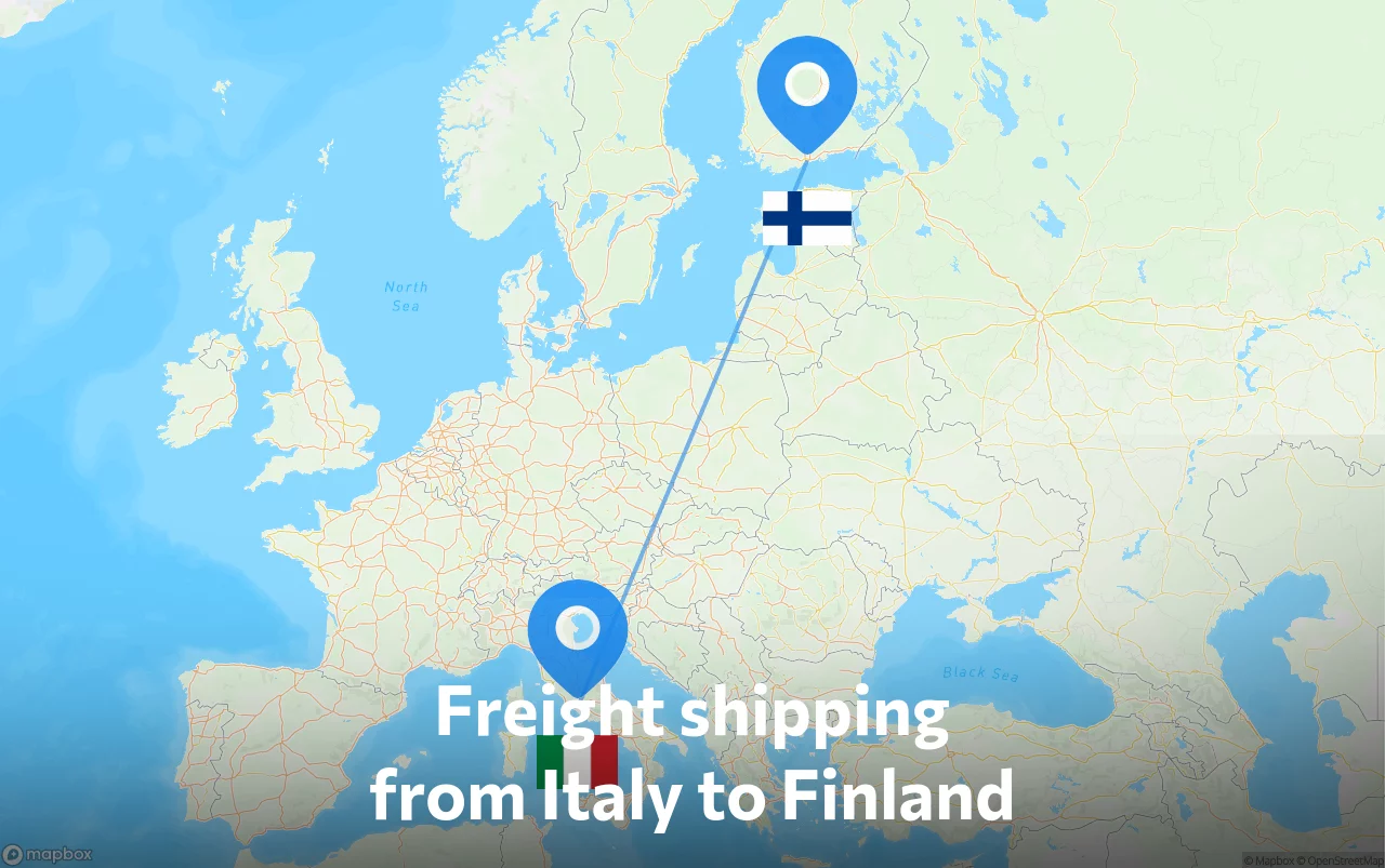 Shipping route from Italy to Finland