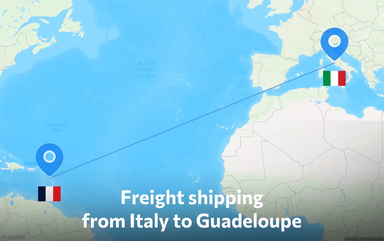 Shipping route from Italy to Guadeloupe