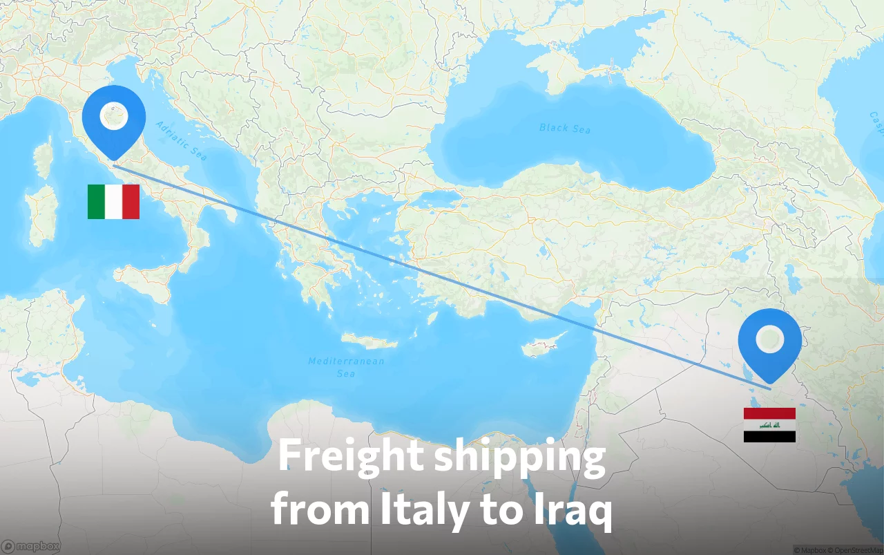 Shipping route from Italy to Iraq