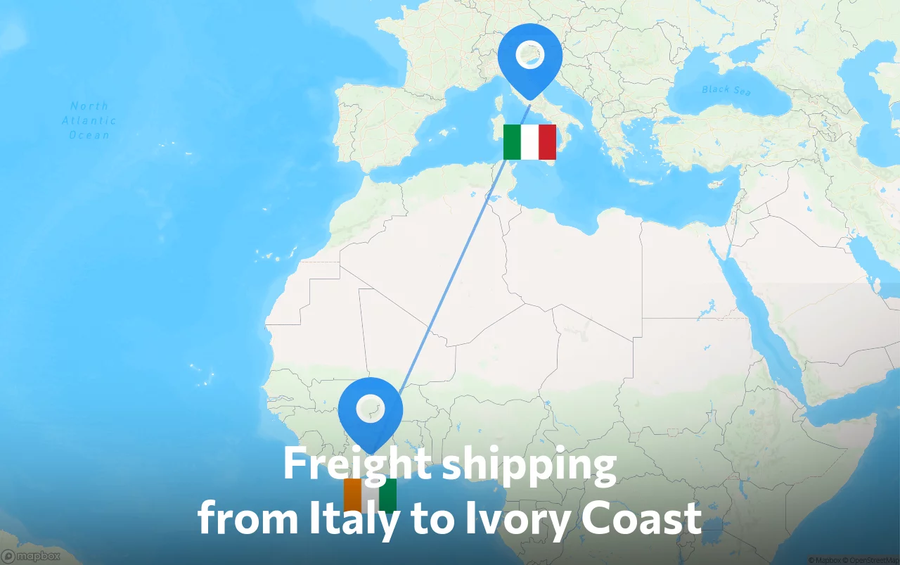 Shipping route from Italy to Ivory Coast