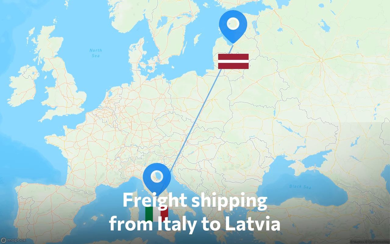 Shipping route from Italy to Latvia