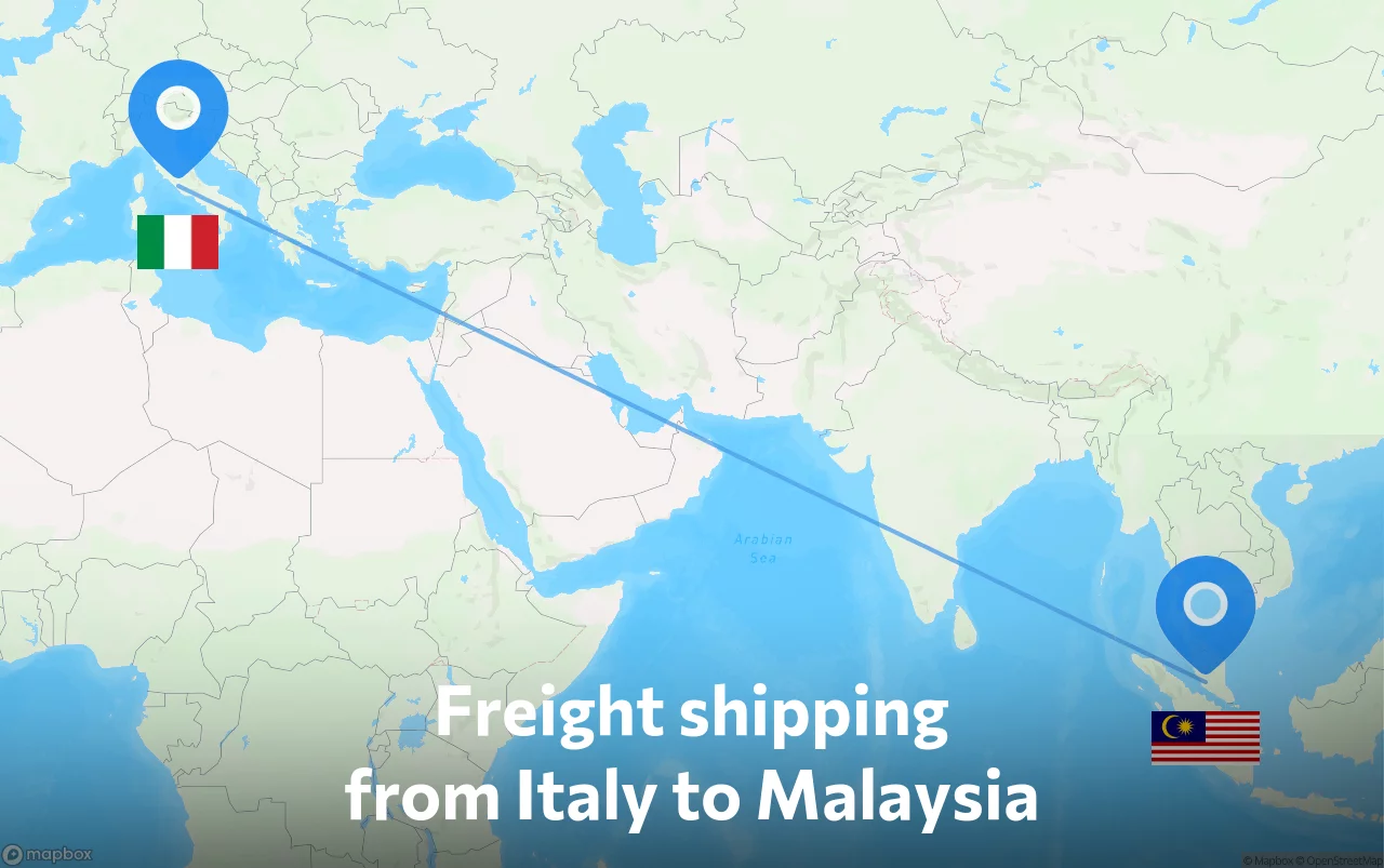Shipping route from Italy to Malaysia