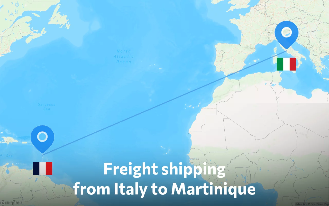 Shipping route from Italy to Martinique