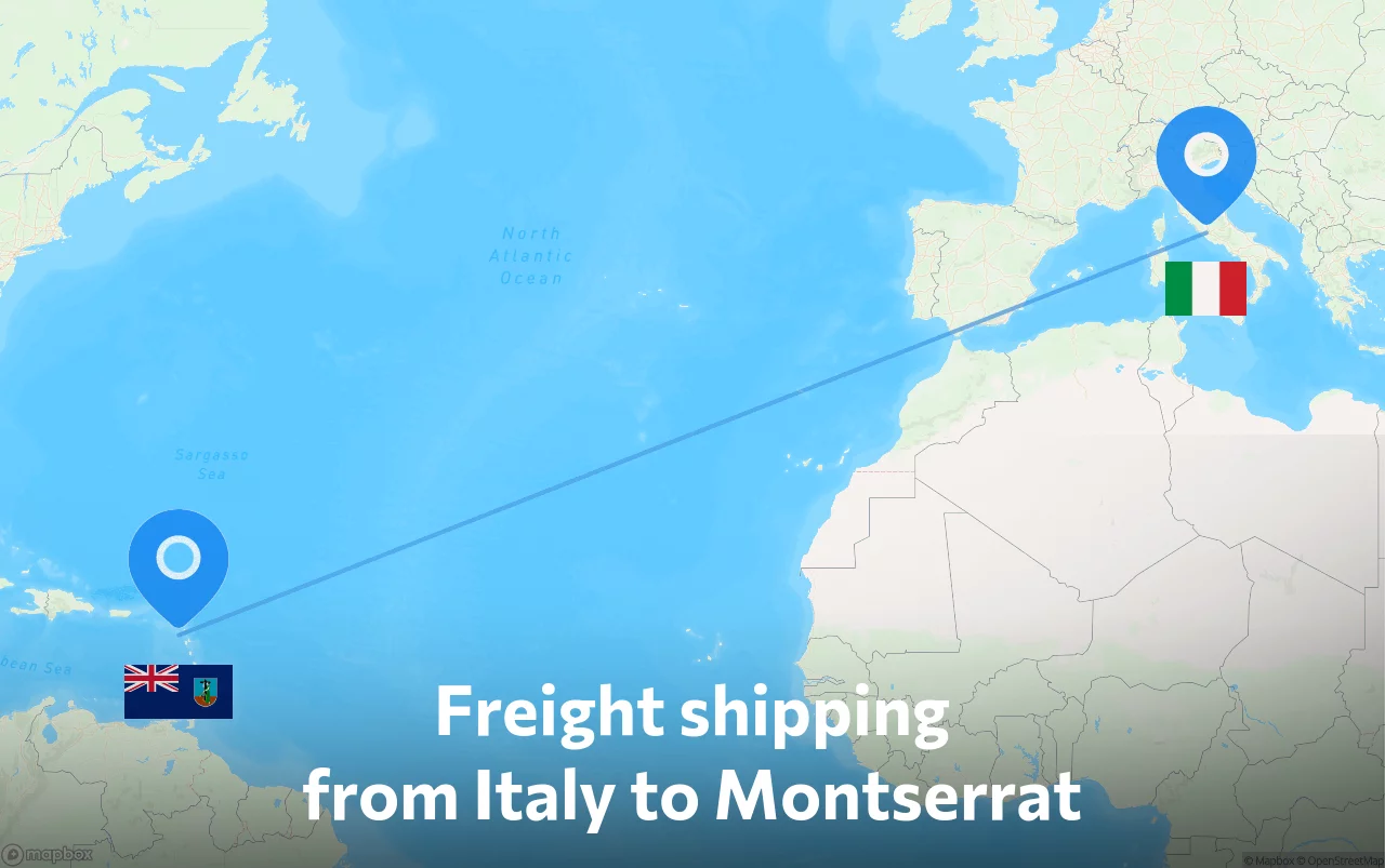 Shipping route from Italy to Montserrat