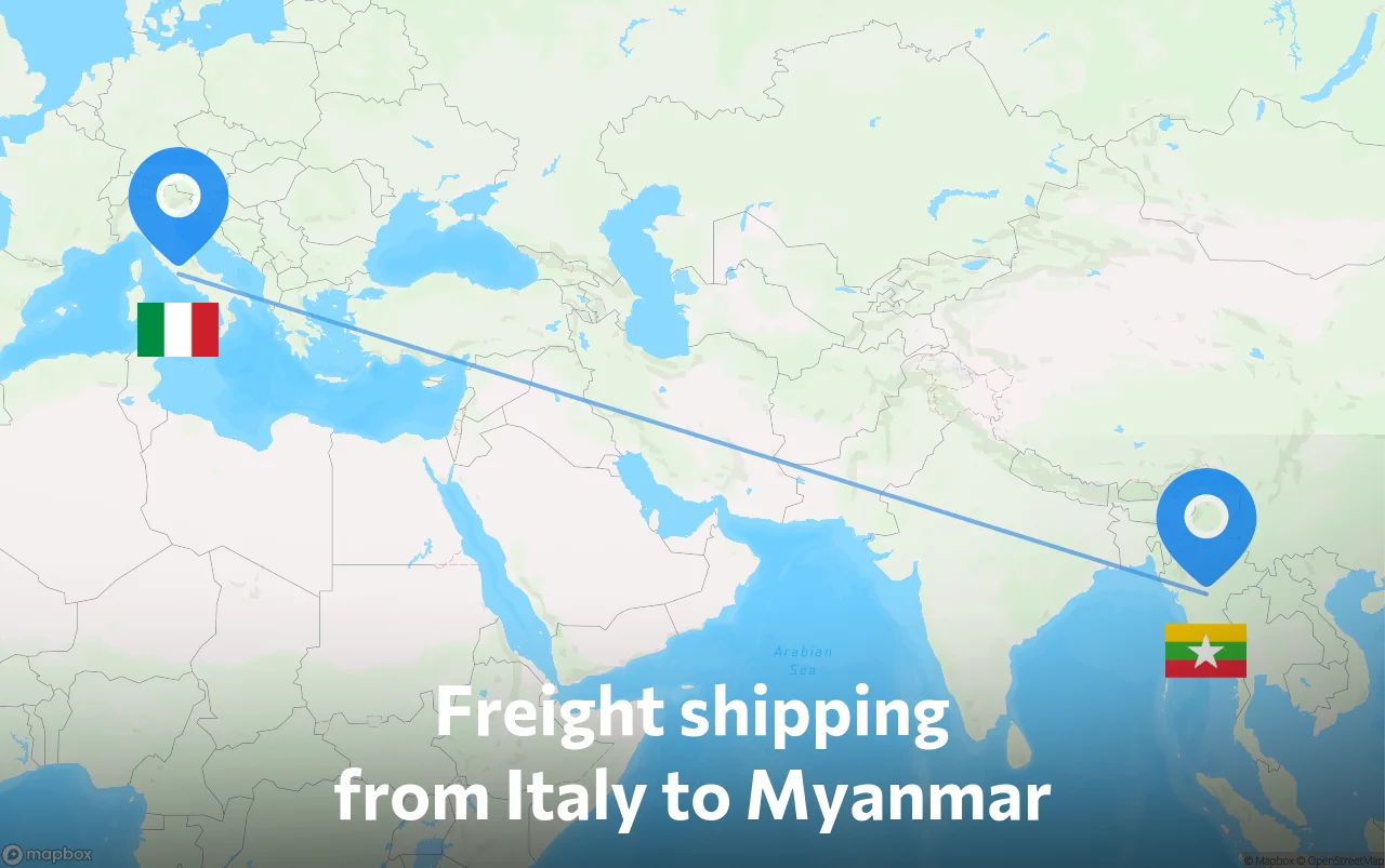 Shipping route from Italy to Myanmar