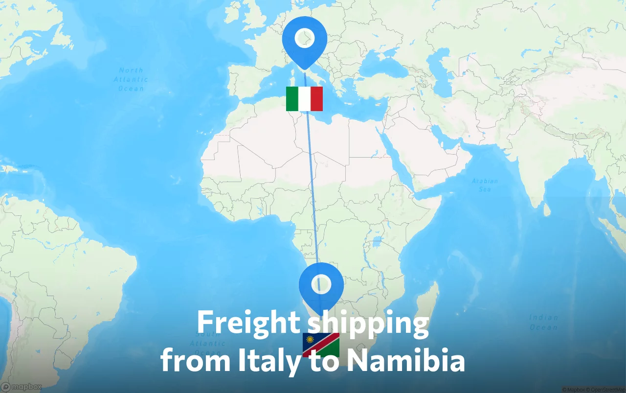 Shipping route from Italy to Namibia
