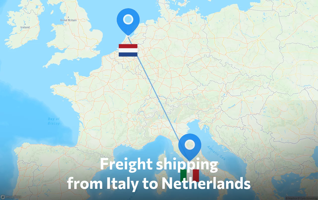 Shipping route from Italy to Netherlands