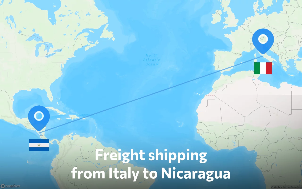 Shipping route from Italy to Nicaragua