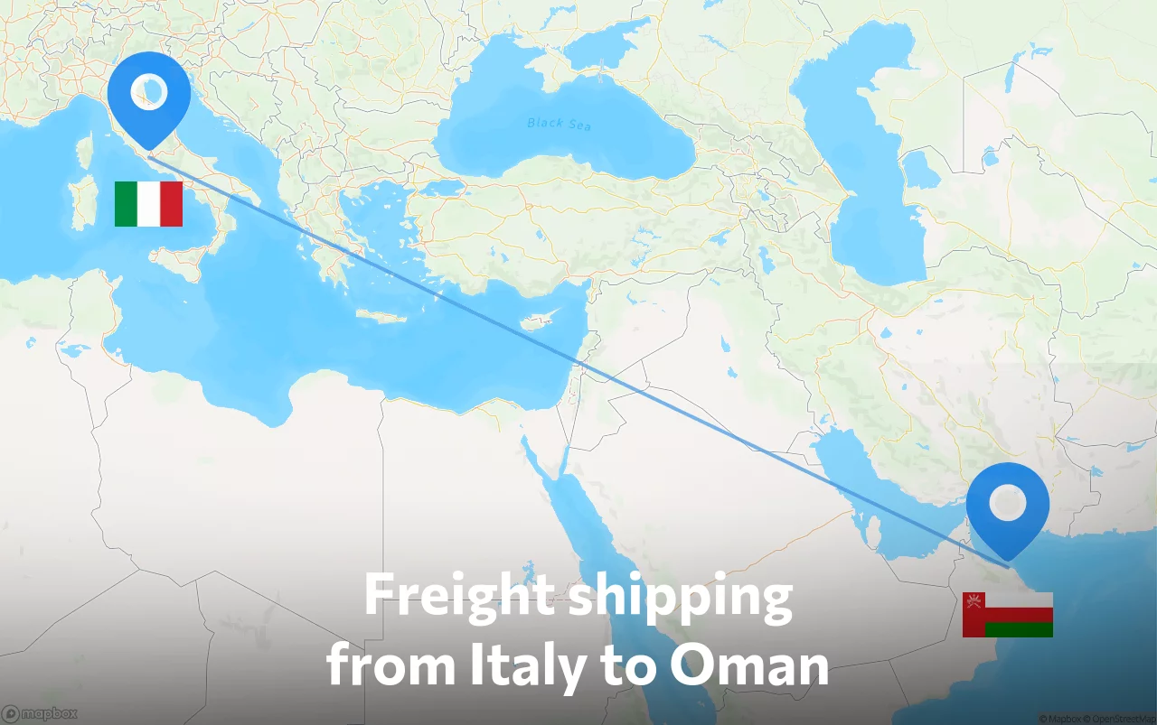 Shipping route from Italy to Oman