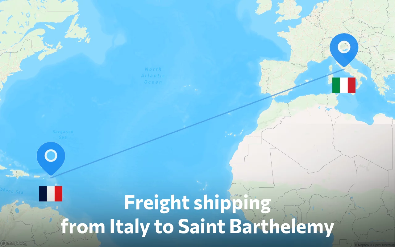 Shipping route from Italy to Saint Barthelemy