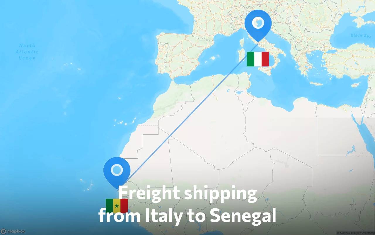 Shipping route from Italy to Senegal