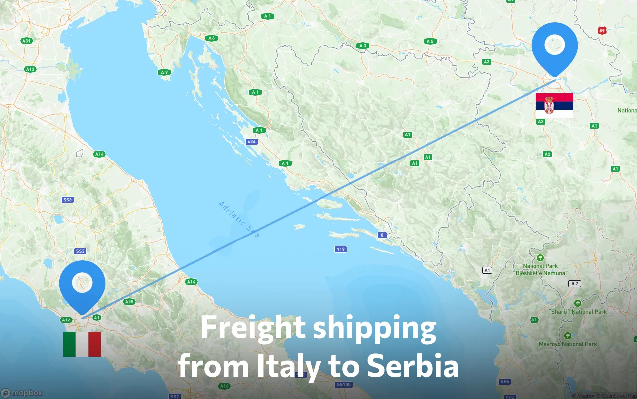 Shipping route from Italy to Serbia