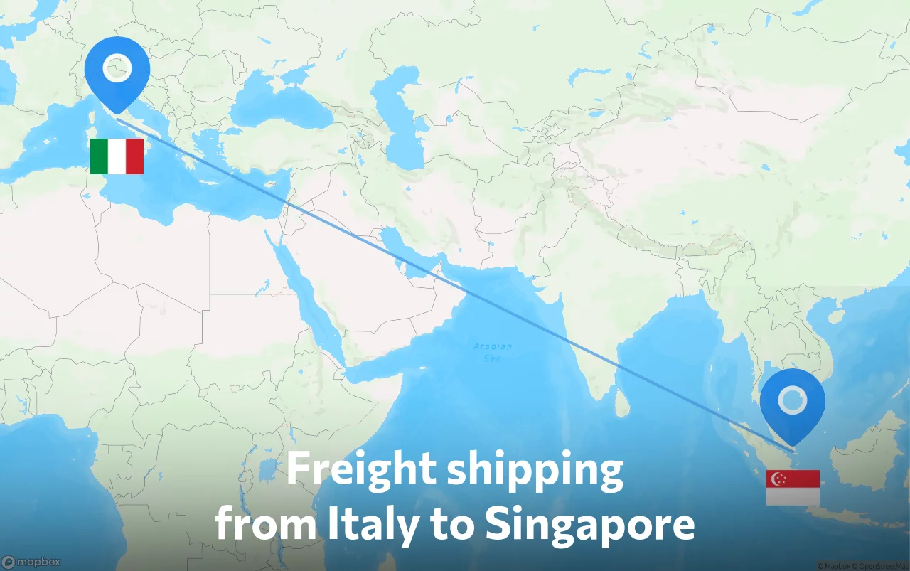 Shipping route from Italy to Singapore