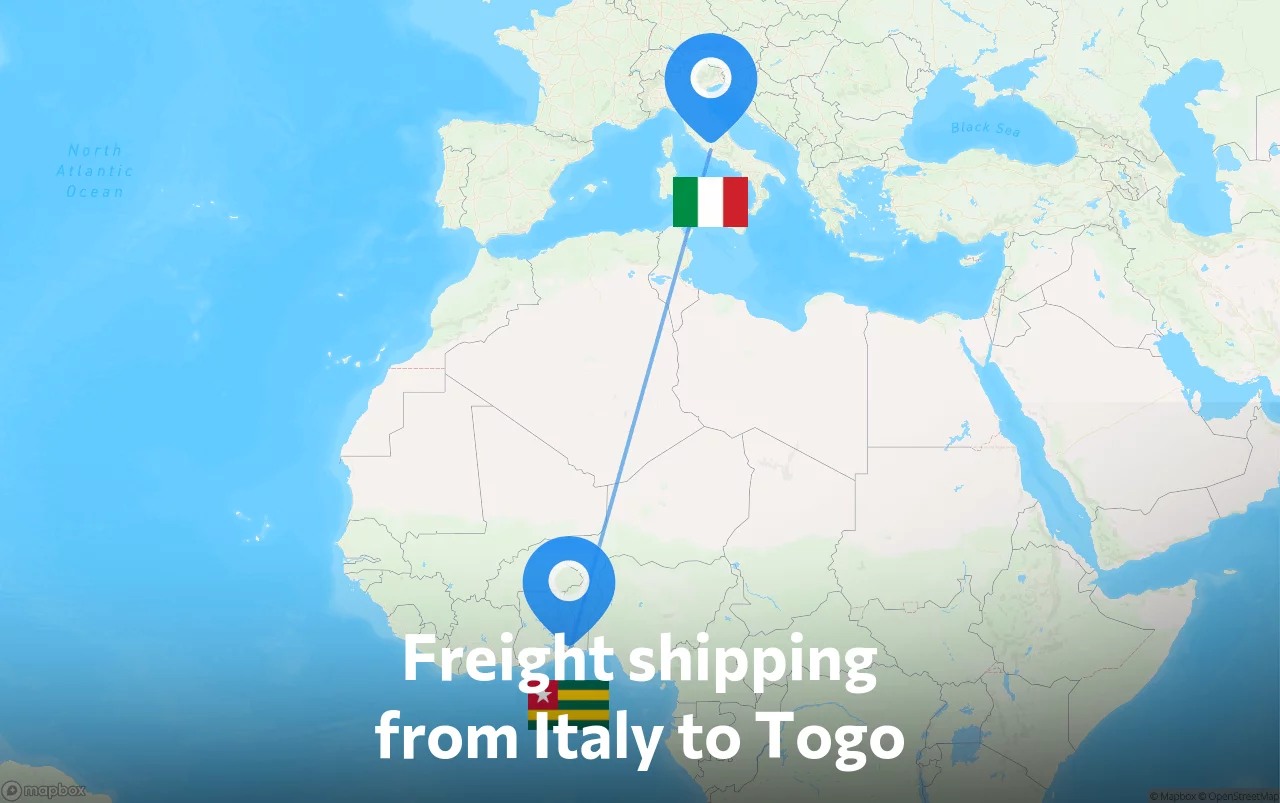 Shipping route from Italy to Togo