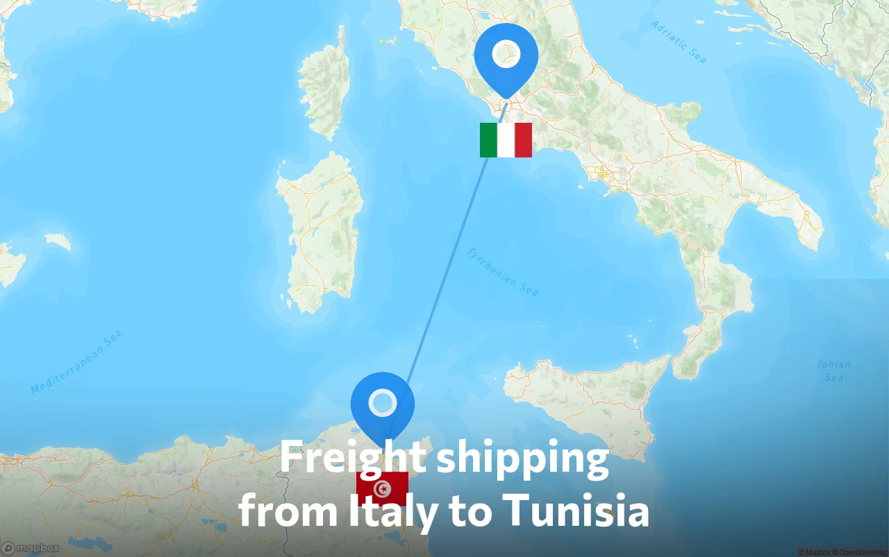 Shipping route from Italy to Tunisia