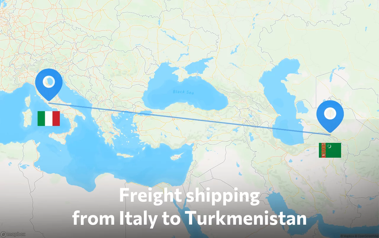 Shipping route from Italy to Turkmenistan