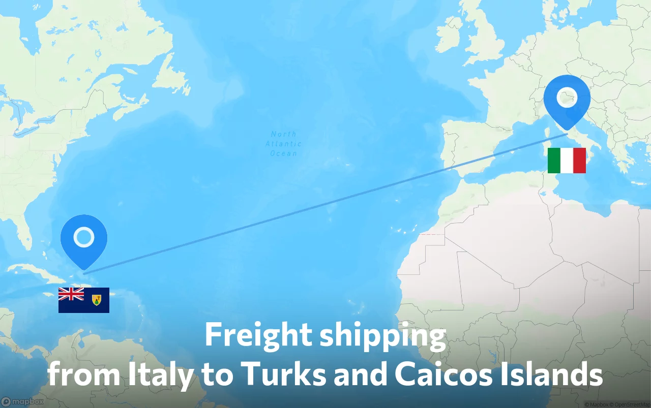 Shipping route from Italy to Turks and Caicos Islands