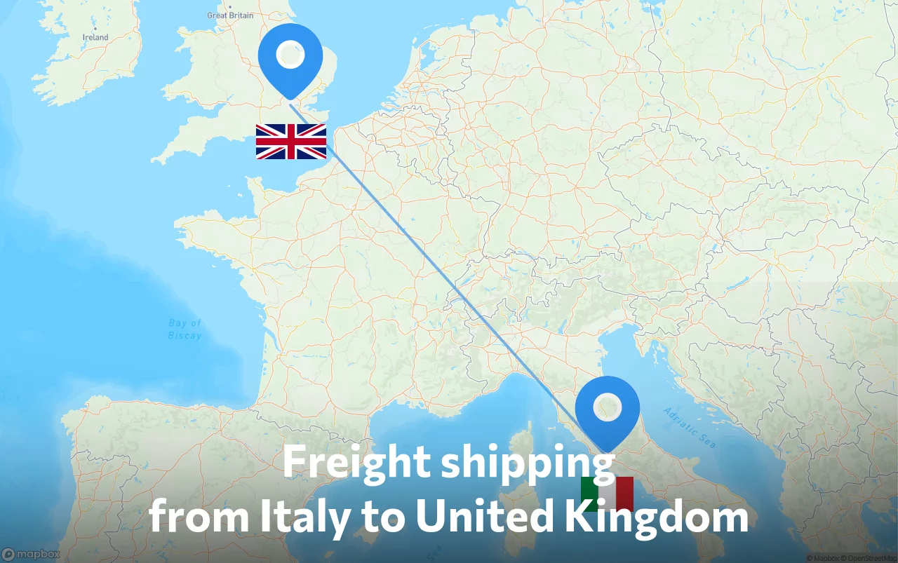Shipping route from Italy to United Kingdom