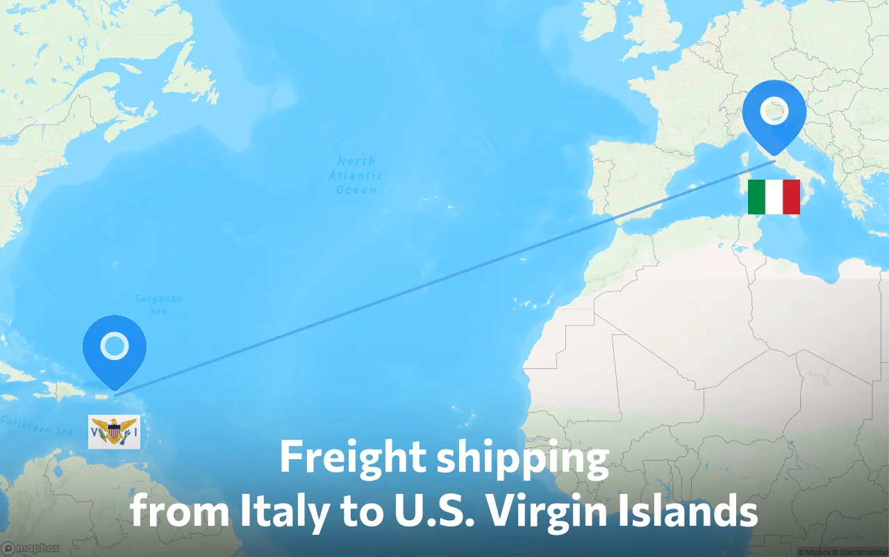 Shipping route from Italy to U.S. Virgin Islands