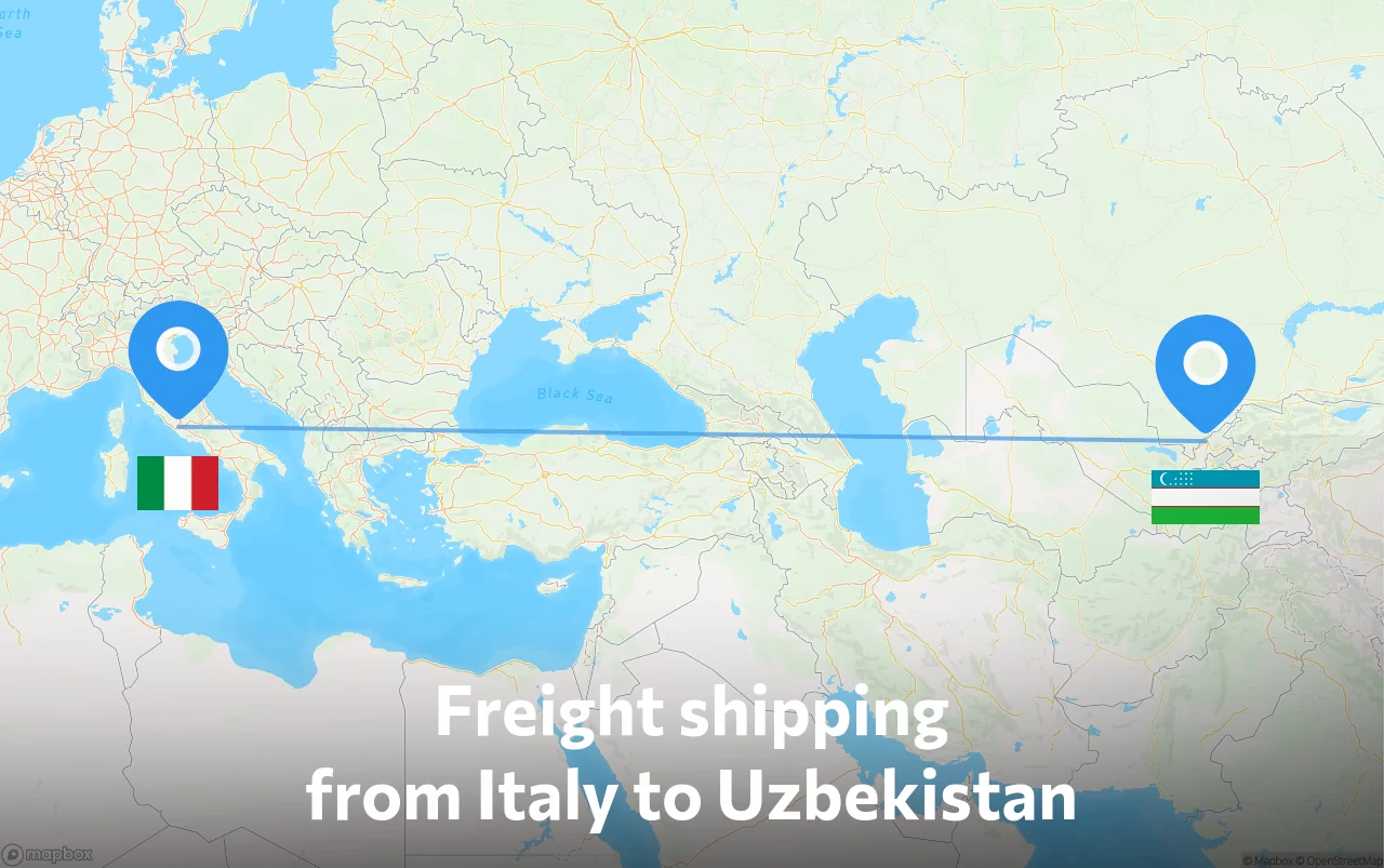 Shipping route from Italy to Uzbekistan