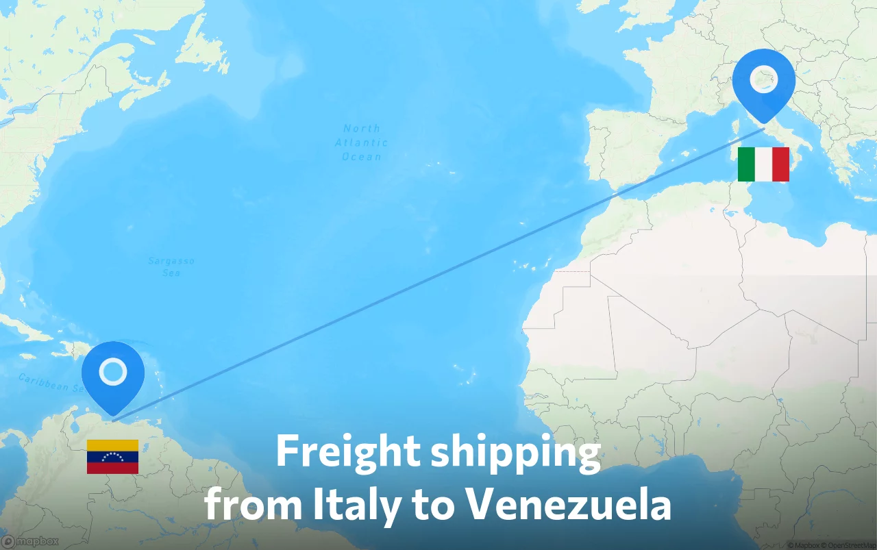 Shipping route from Italy to Venezuela