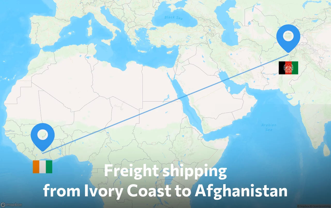 Shipping route from Ivory Coast to Afghanistan