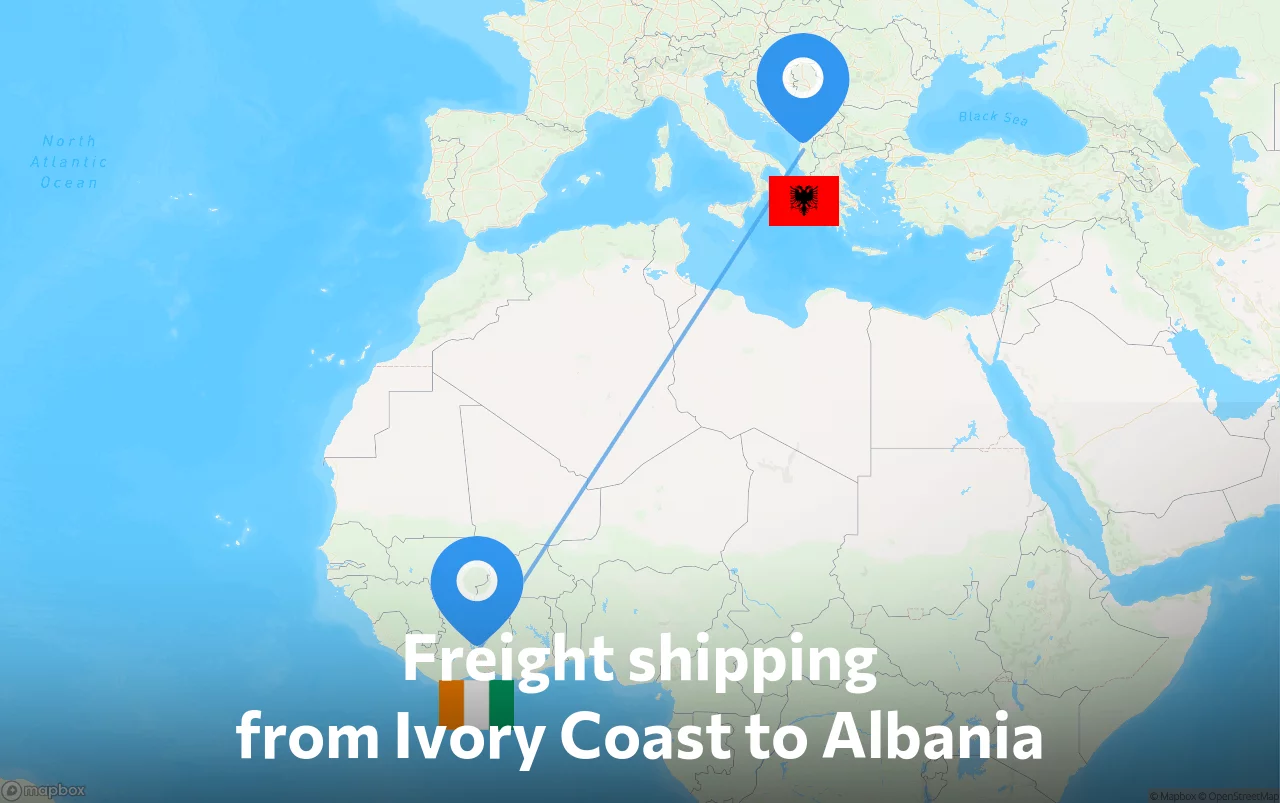 Shipping route from Ivory Coast to Albania