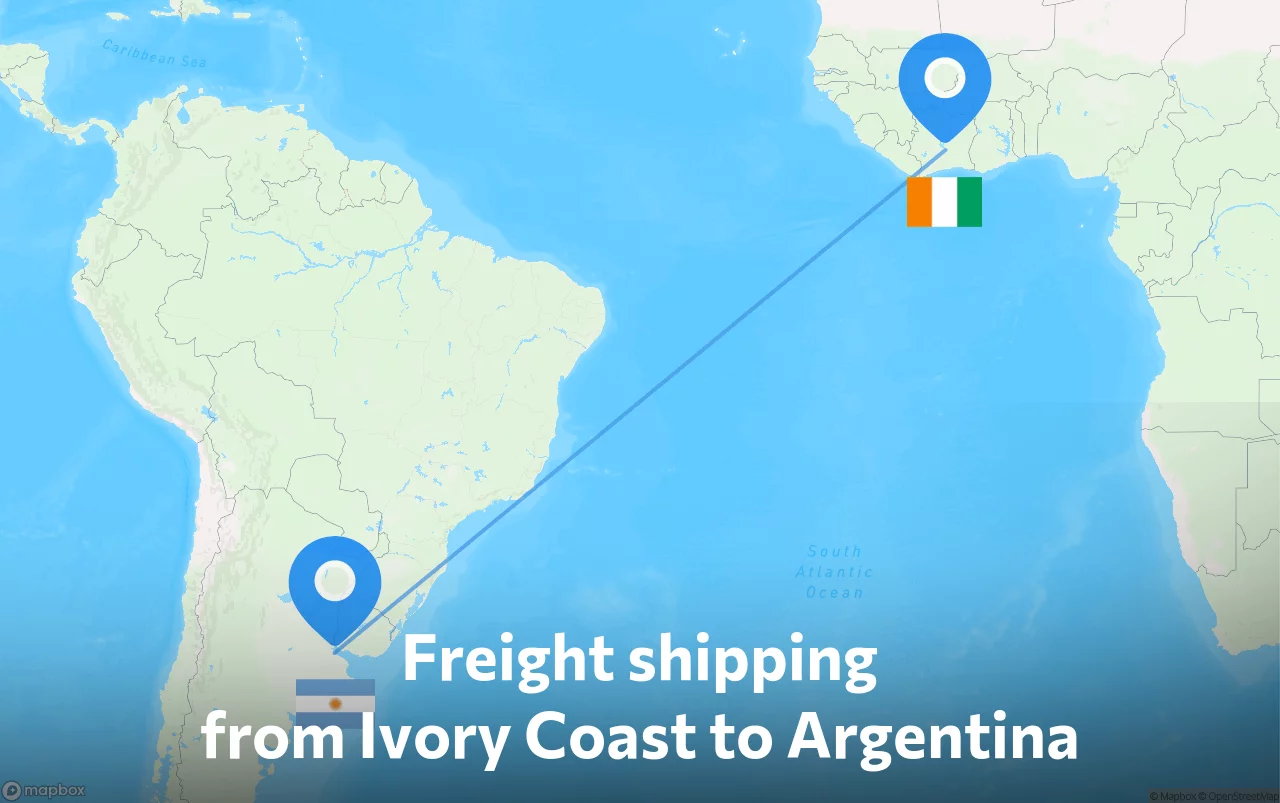 Shipping route from Ivory Coast to Argentina