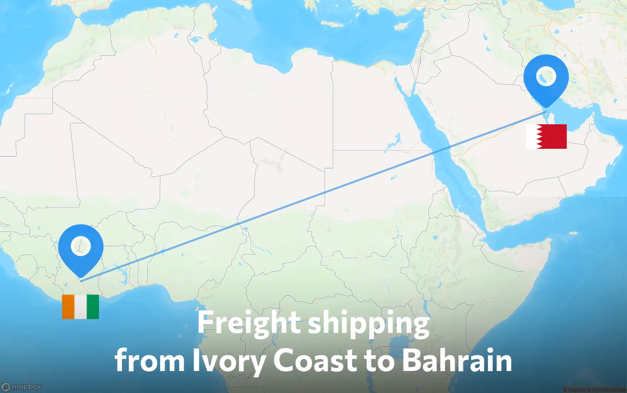Shipping route from Ivory Coast to Bahrain