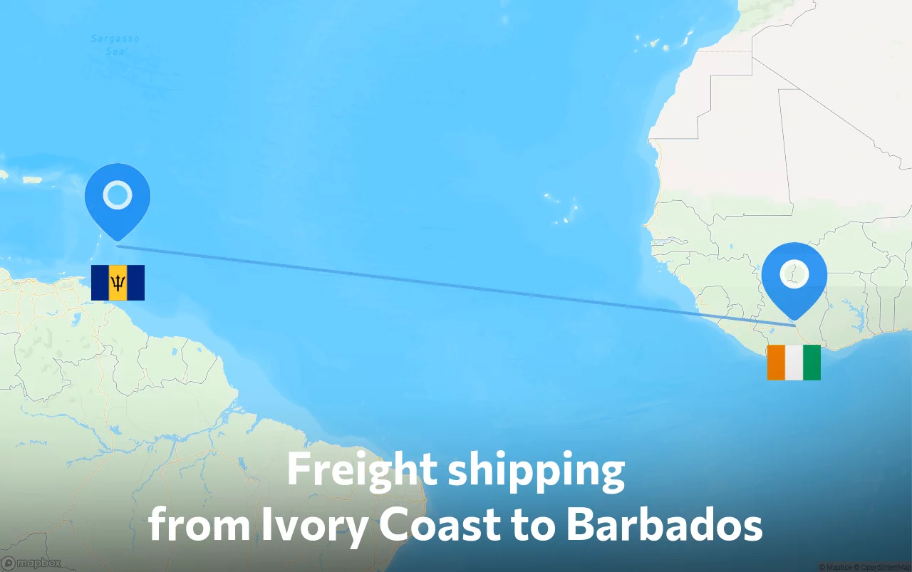 Shipping route from Ivory Coast to Barbados