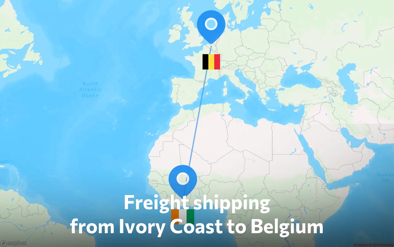 Shipping route from Ivory Coast to Belgium