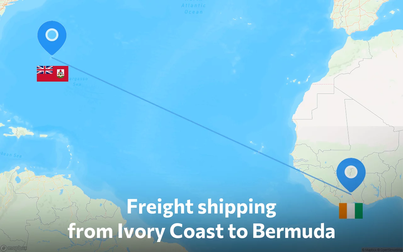 Shipping route from Ivory Coast to Bermuda