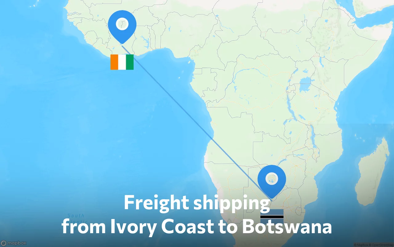 Shipping route from Ivory Coast to Botswana