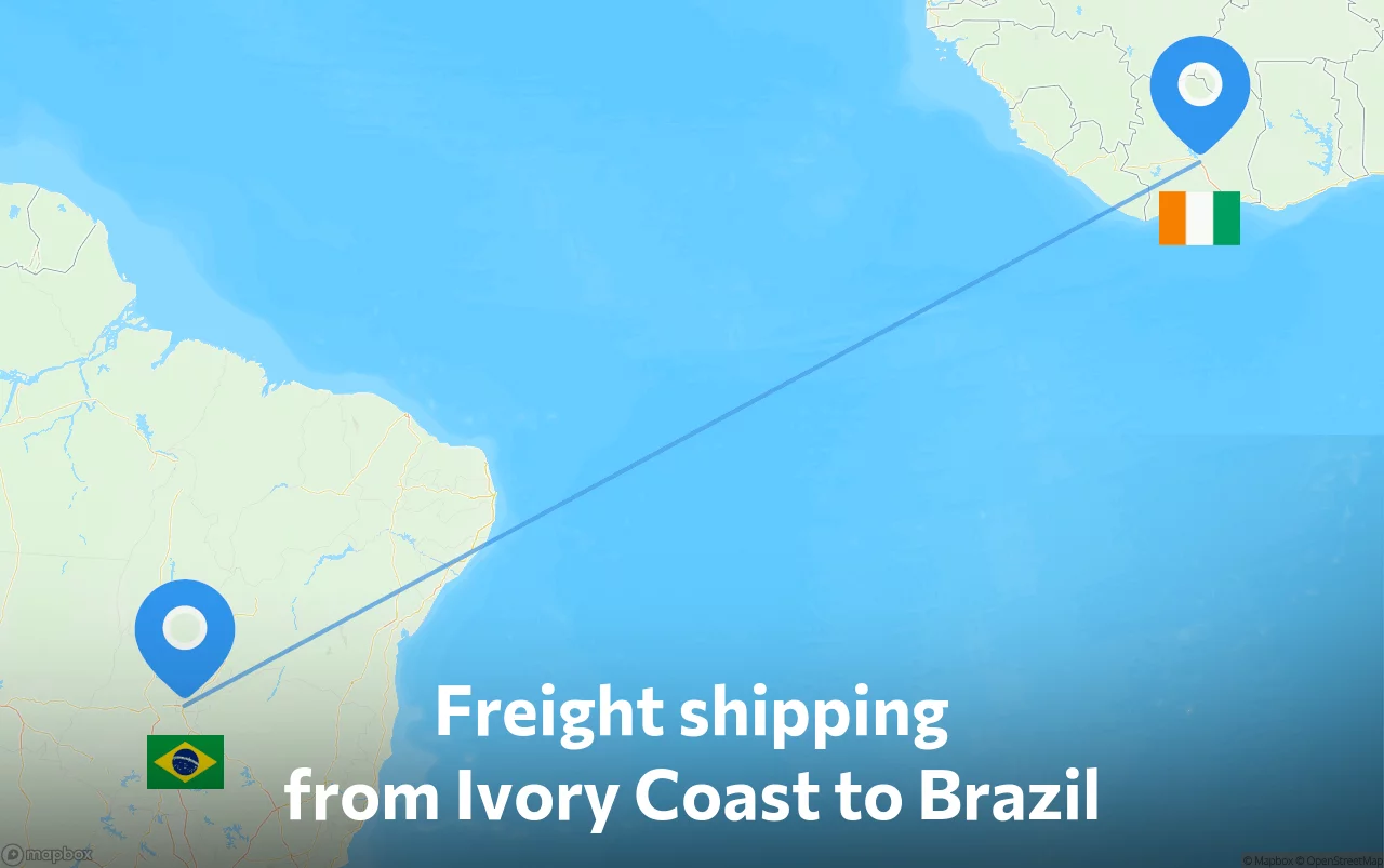 Shipping route from Ivory Coast to Brazil