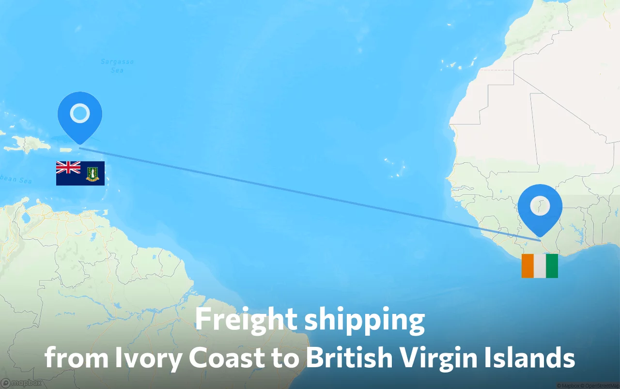 Shipping route from Ivory Coast to British Virgin Islands