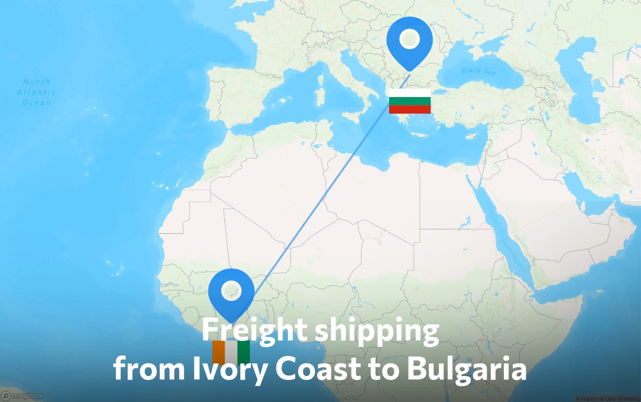 Shipping route from Ivory Coast to Bulgaria