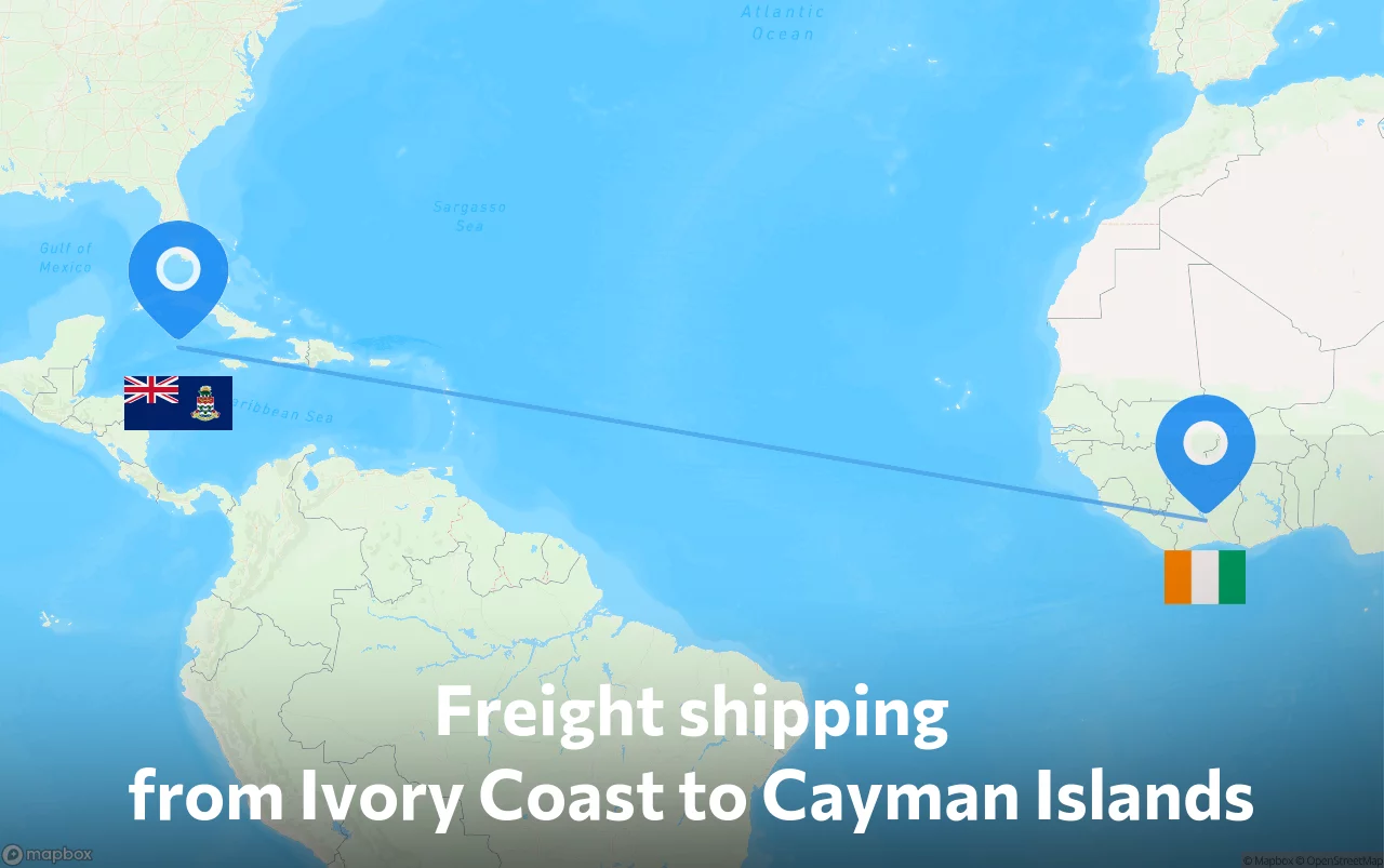 Shipping route from Ivory Coast to Cayman Islands