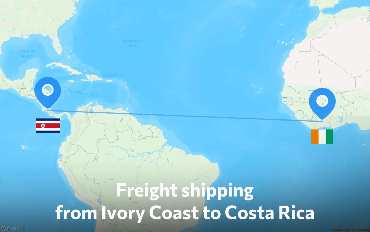 Shipping route from Ivory Coast to Costa Rica