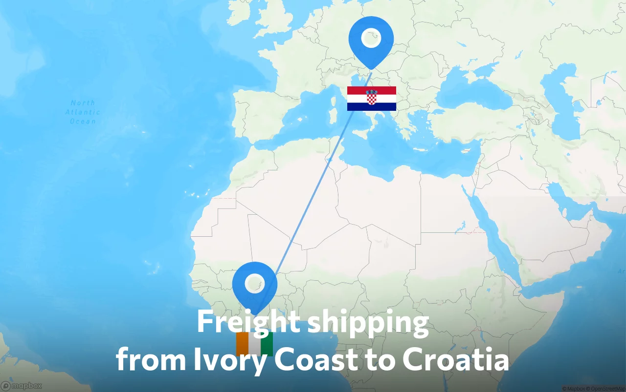 Shipping route from Ivory Coast to Croatia
