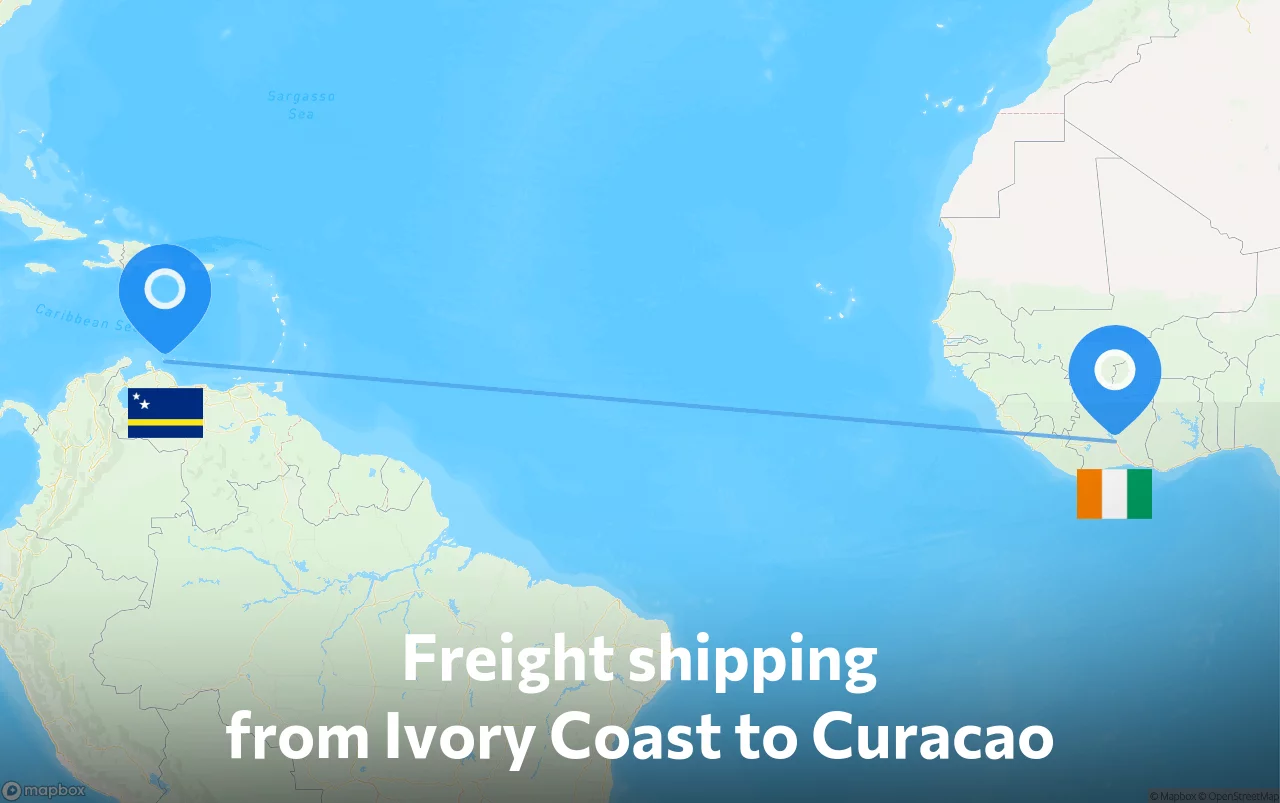 Shipping route from Ivory Coast to Curacao