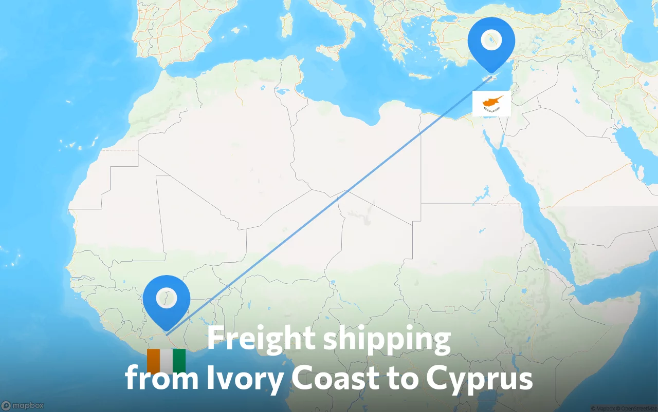 Shipping route from Ivory Coast to Cyprus