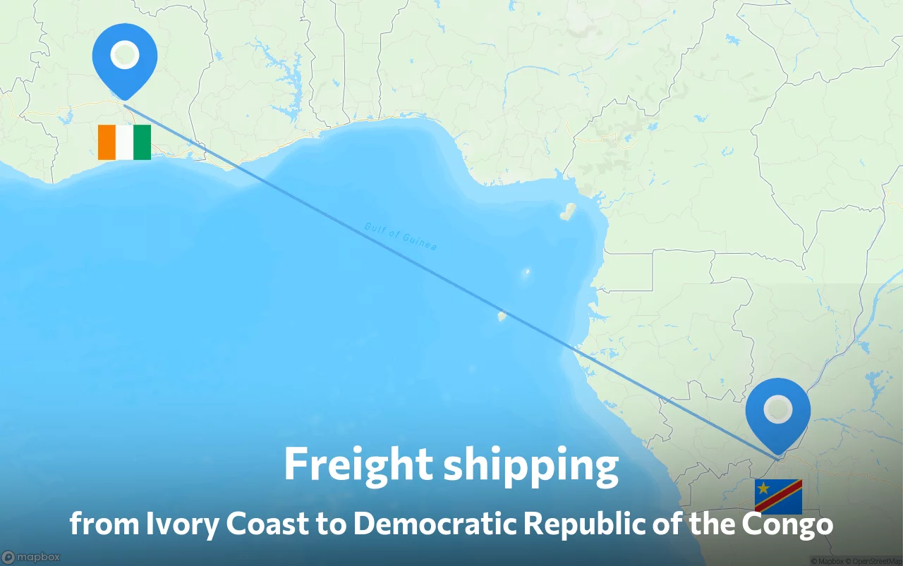 Shipping route from Ivory Coast to Democratic Republic of the Congo